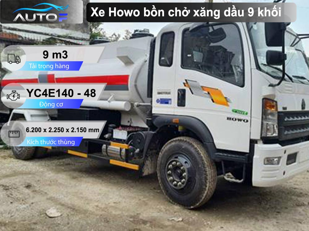 Xe Howo bồn chở xăng dầu 9 khối